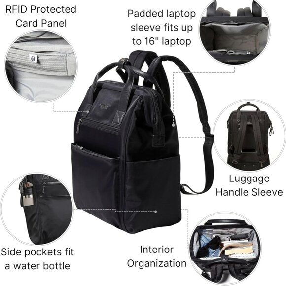 Baggallini Soho Backpack Women's Laptop Backpack Travel Bag Black - Picture 9 of 11